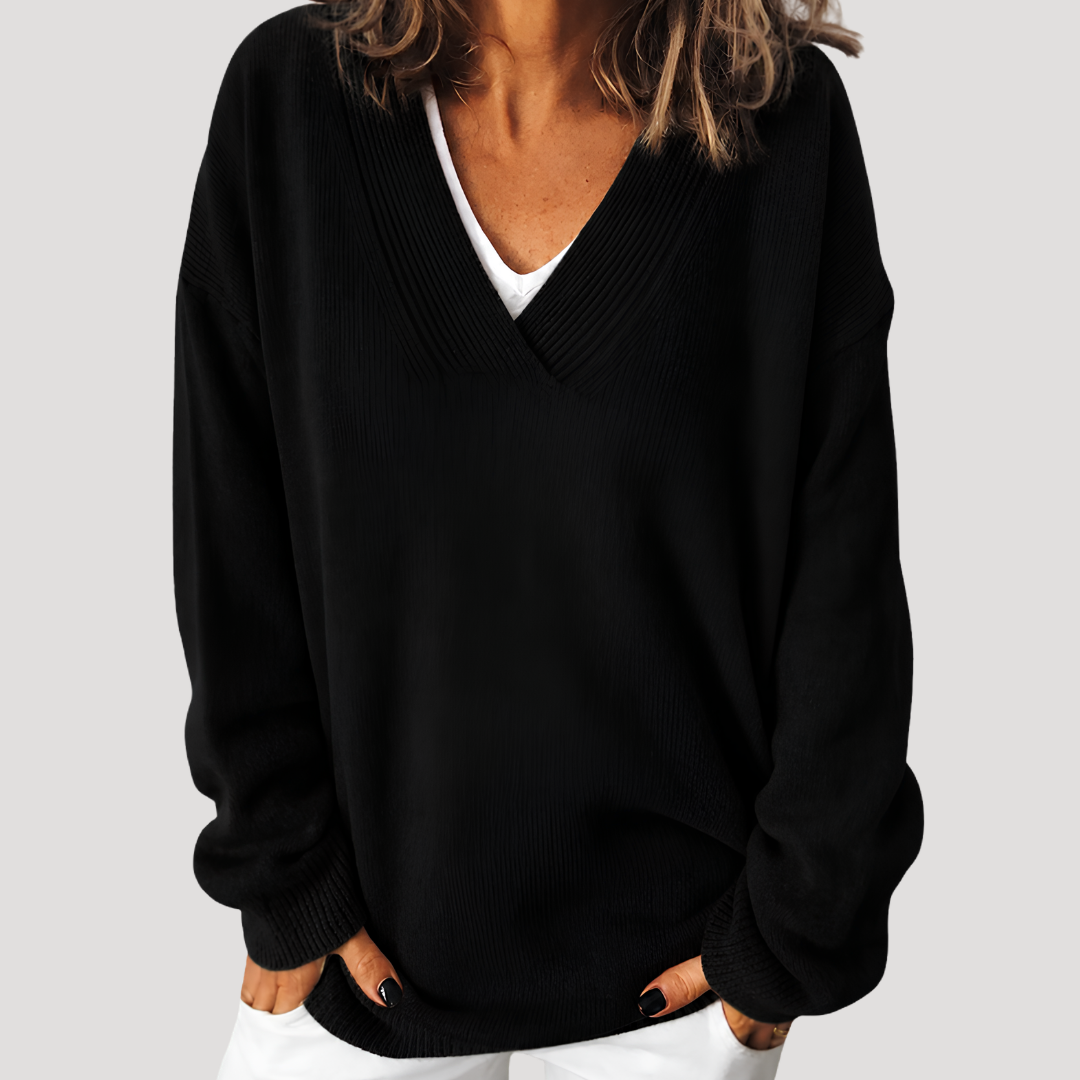 Pull femme col V profond manches longues