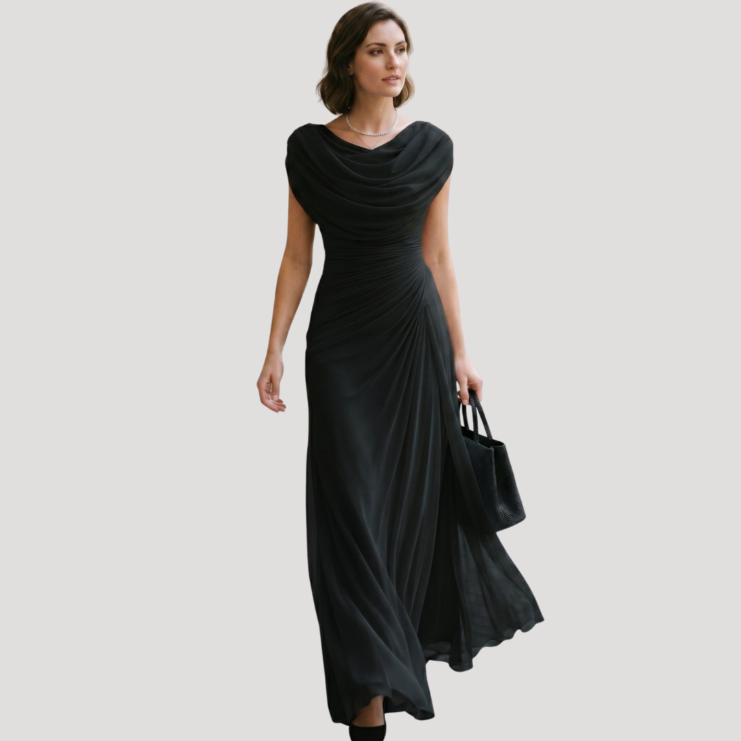 Robe Longue Femme Drapée Fluide Élégante