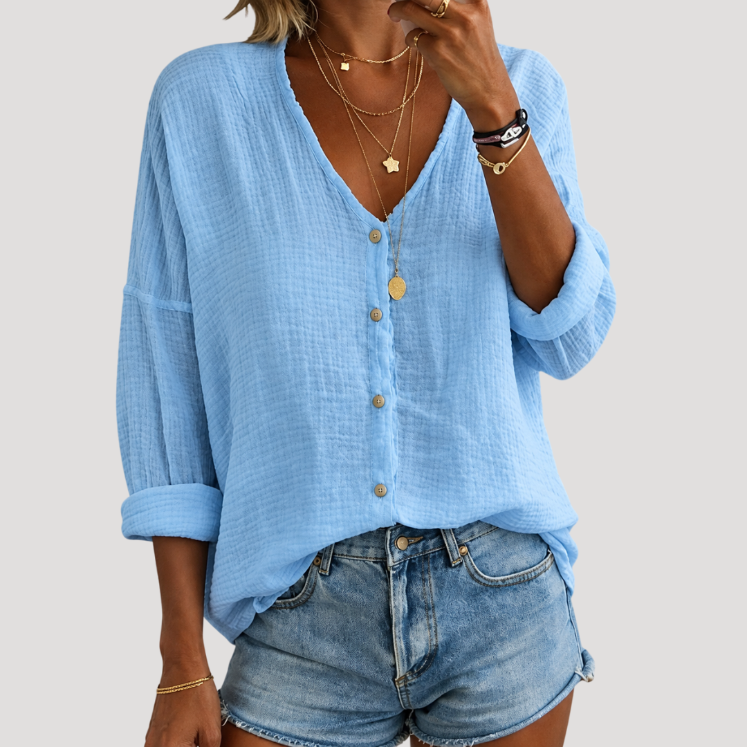 Blouse Femme Col V Boutonnée