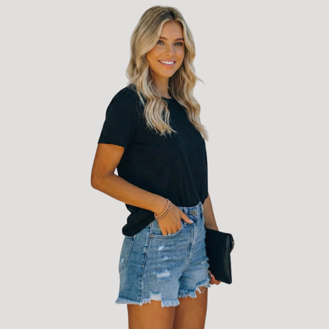 Short en Jean Femme Taille Haute Déchiré