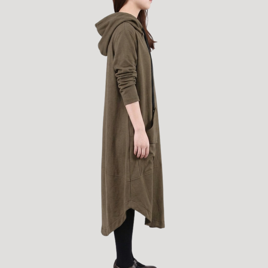 Robe Midi Femme Décontractée à Capuche avec Poches