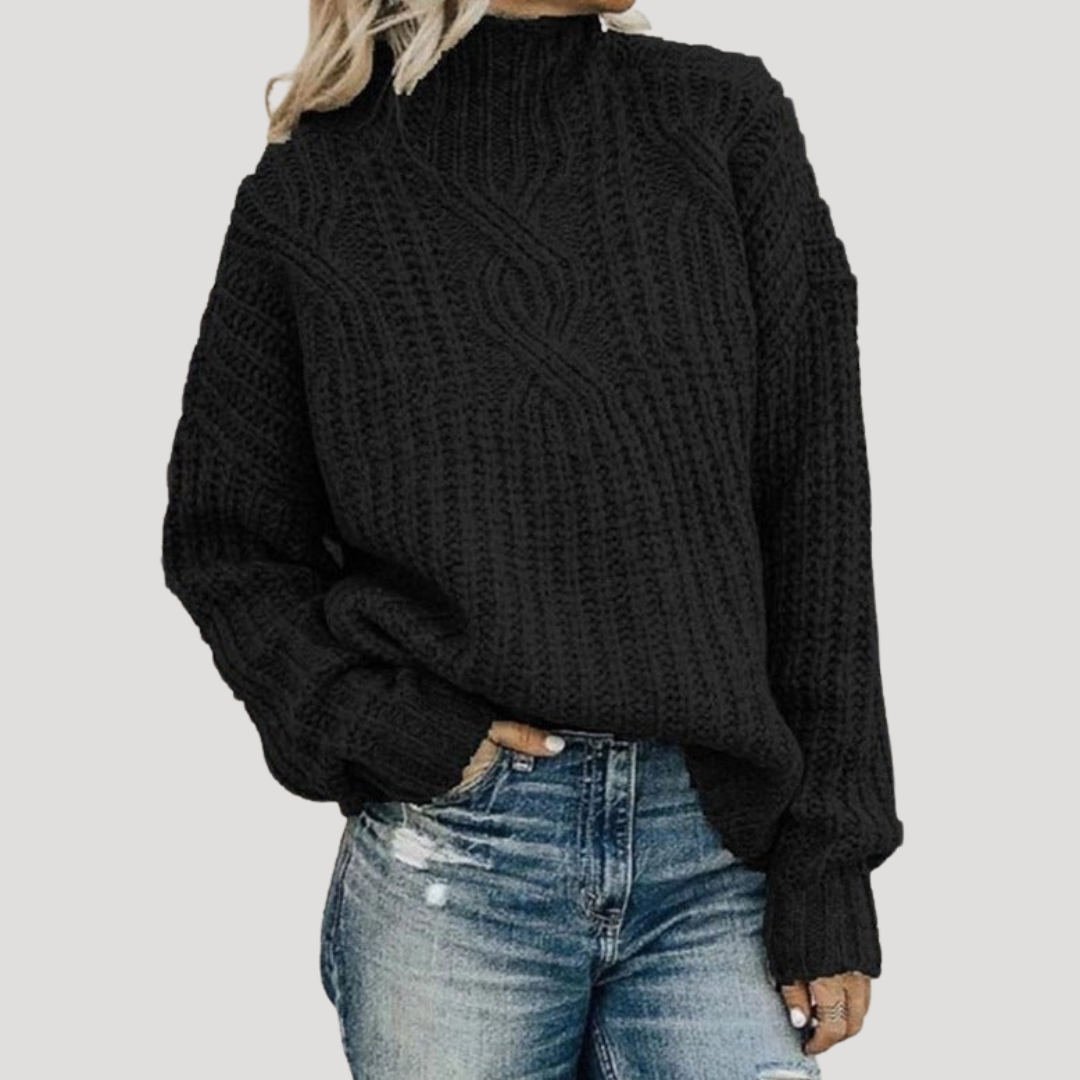 Pull Femme en Maille Torsadée Col Montant