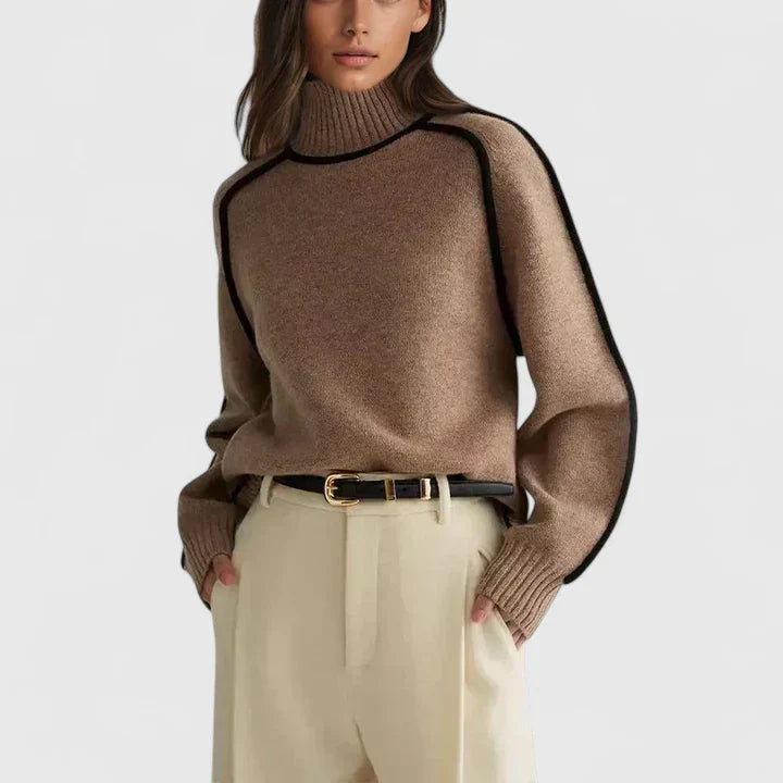 Pull Femme Manches Chauve-Souris Col Montant Chic