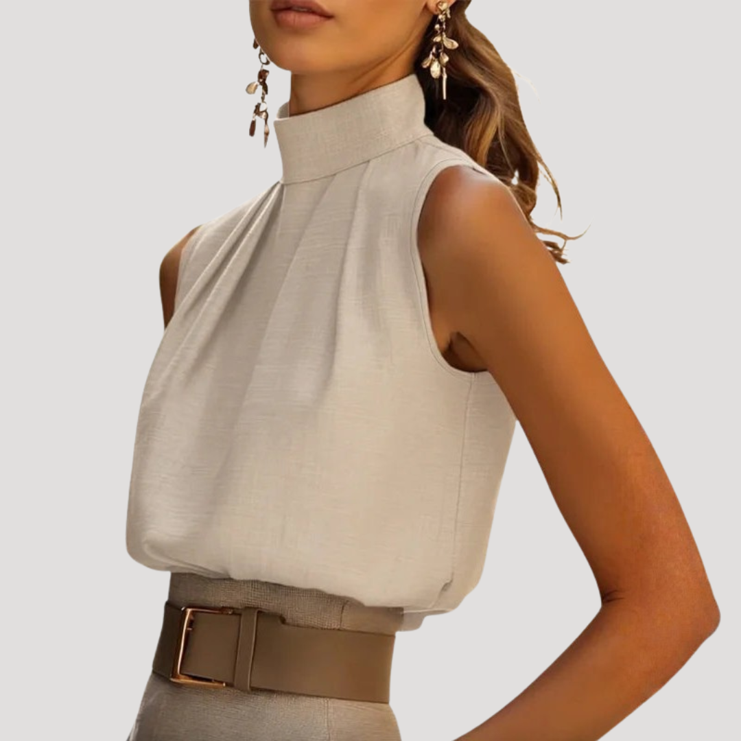 Blouse Femme Col Montant Sans Manches Élégante