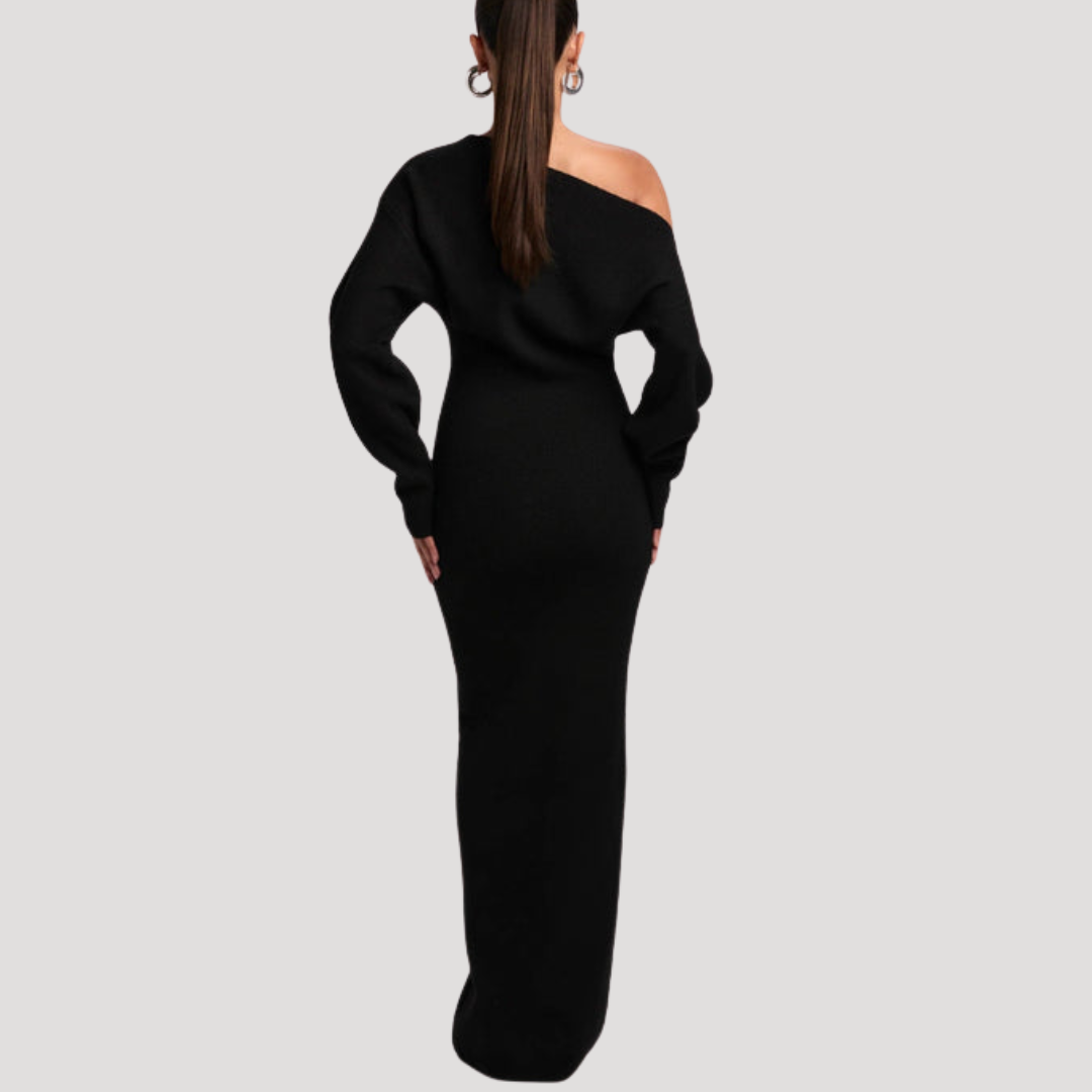 Robe Longue Femme en Maille Épaules Dénudées