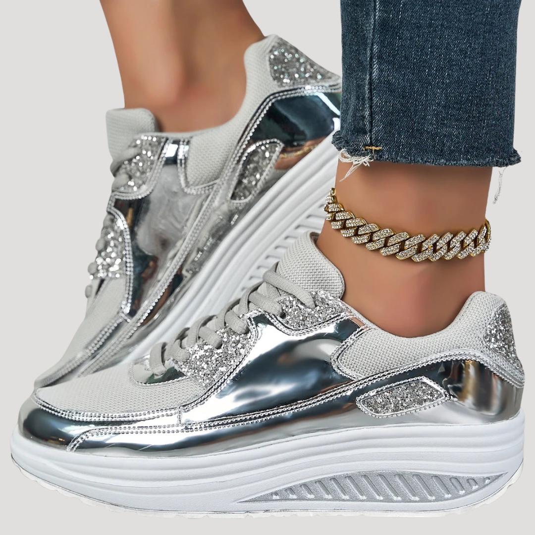 Sneakers mode femme plateforme brillante