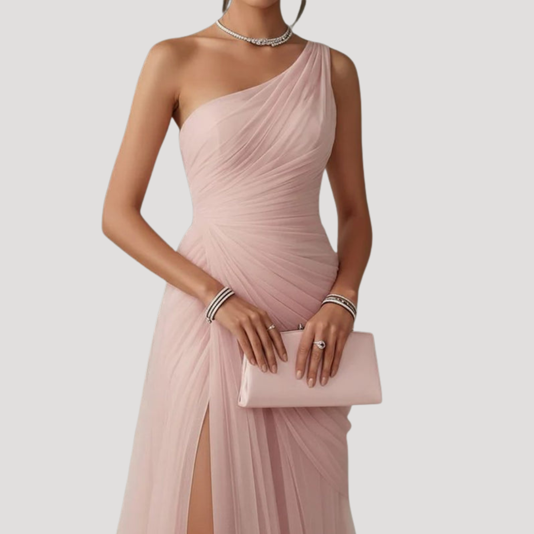 Robe Longue Plissée Une Épaule Femme