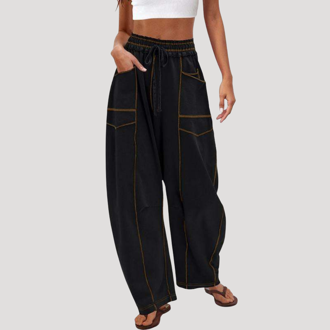 Pantalon cargo ample et léger femme taille élastique