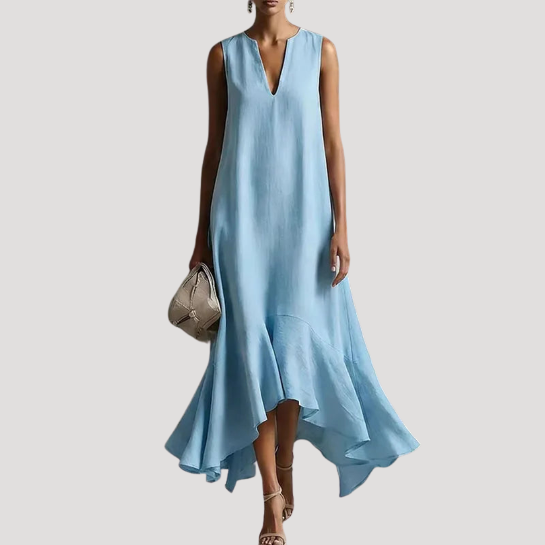 Robe Longue Femme Élégante à Volants Asymétriques