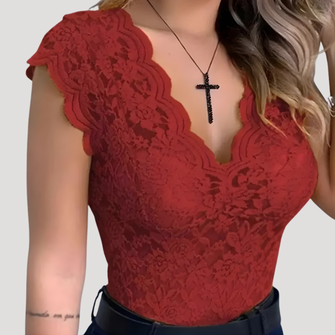 Top Femme Dentelle Col V Élégant