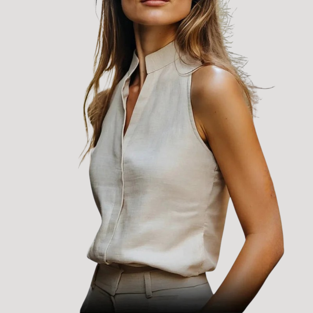 Blouse Femme Col Fendu Sans Manches Chic