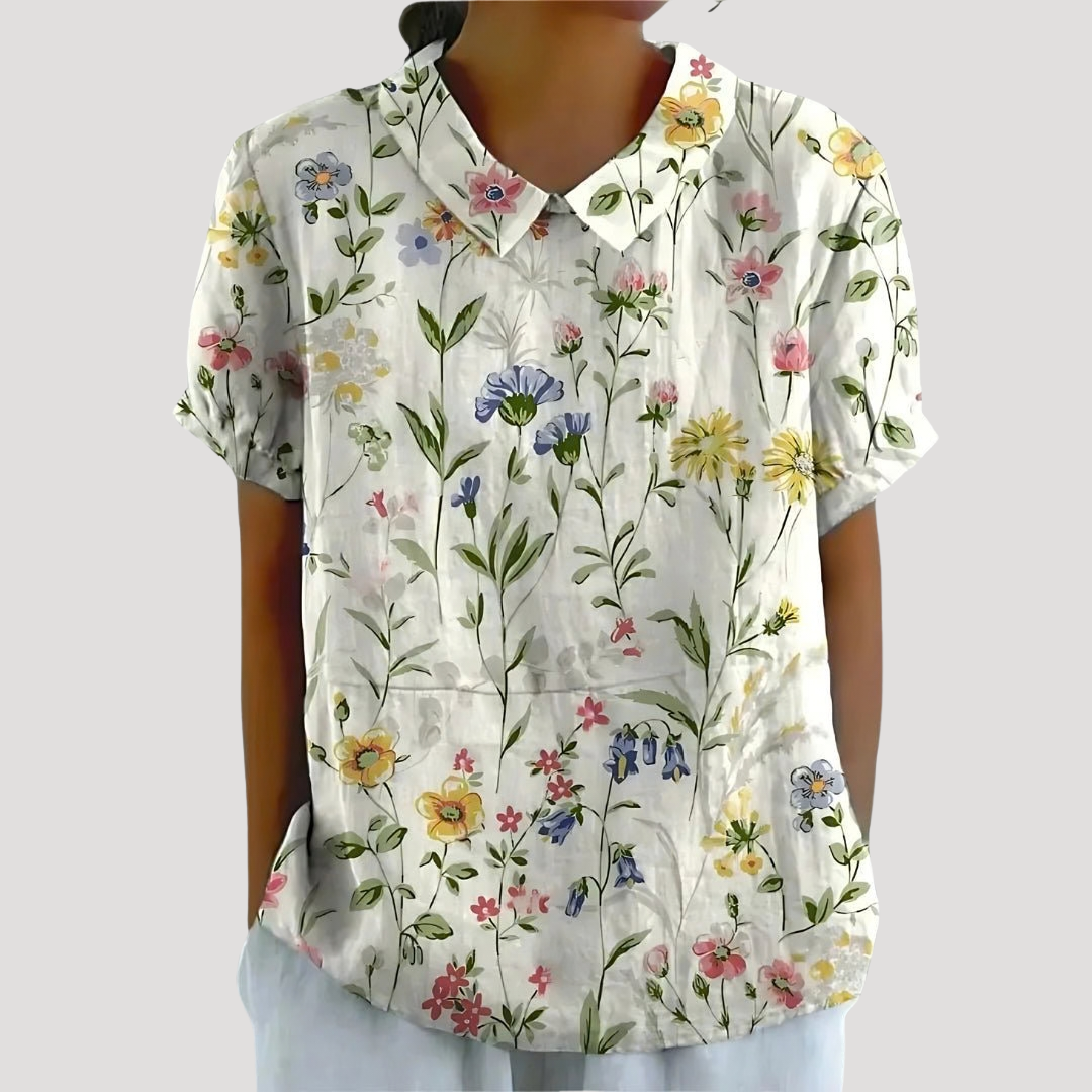 Blouse fleurie élégante à col chemise manches courtes
