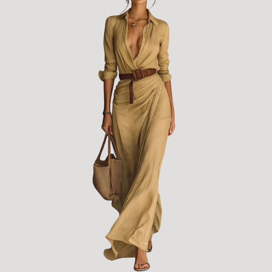 Robe longue chemise ceinturée élégante