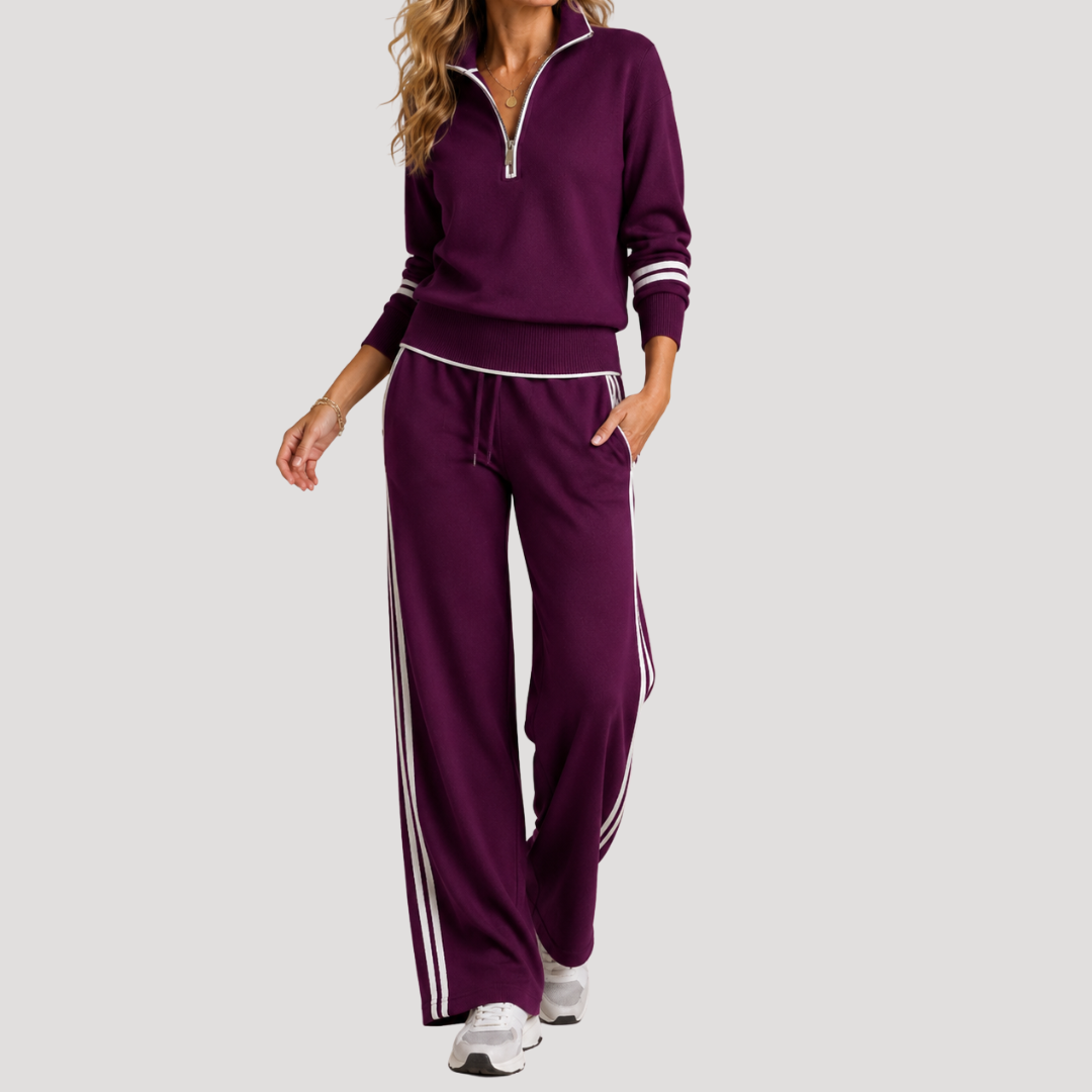 Ensemble femme haut col zippé et pantalon large
