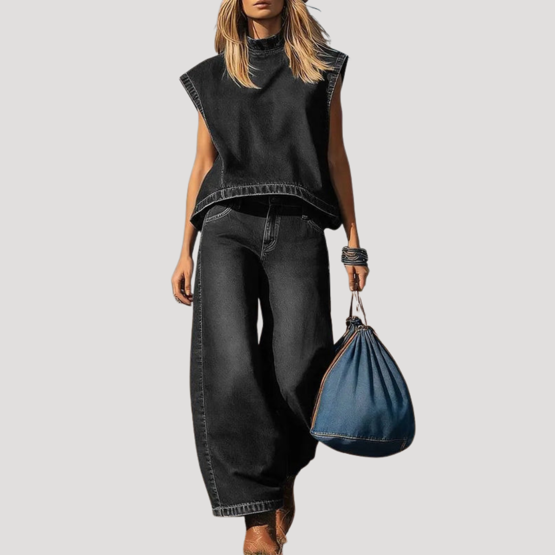 Ensemble Jean Femme Pantalon Large Tendance