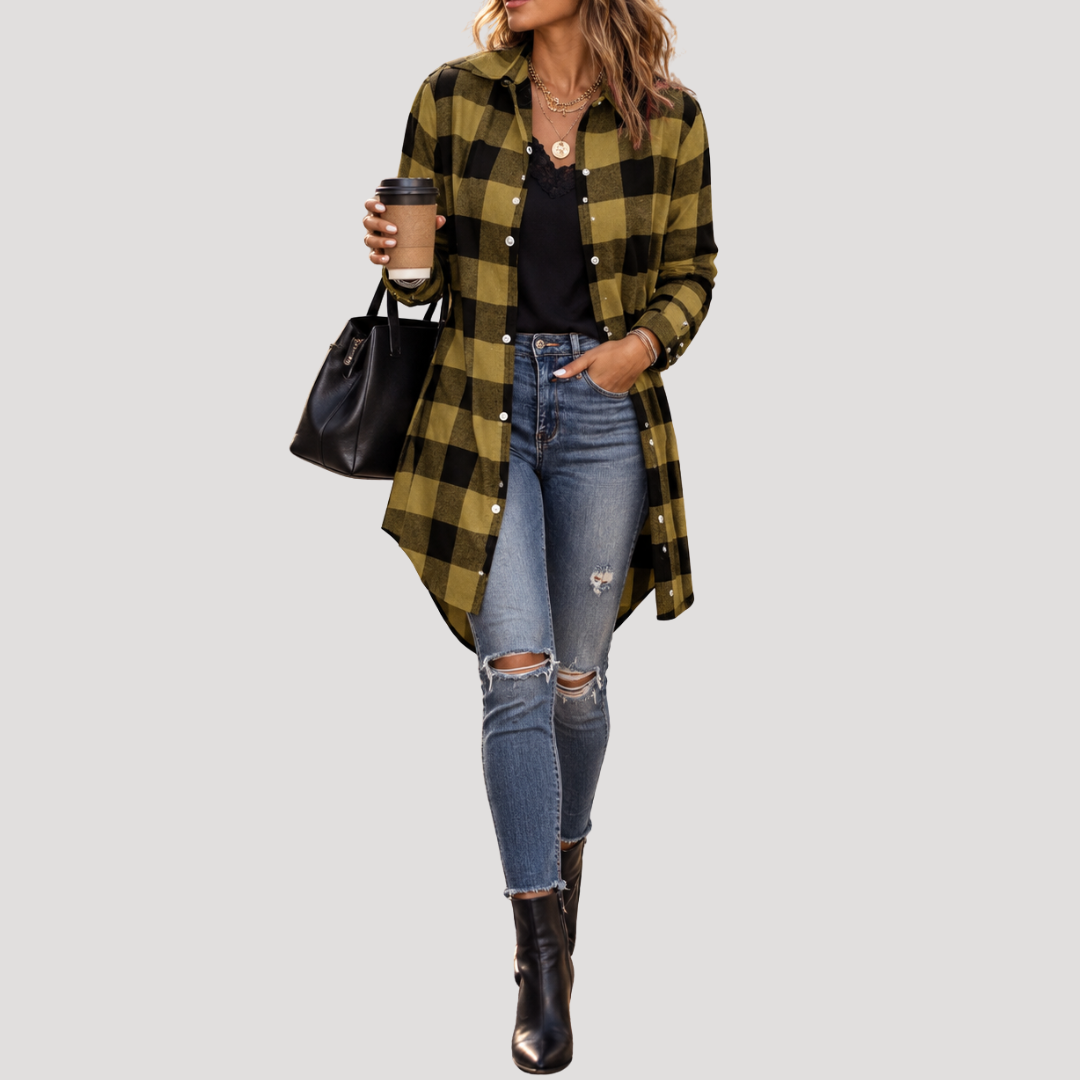 Chemise Femme Oversize à Carreaux et Boutons