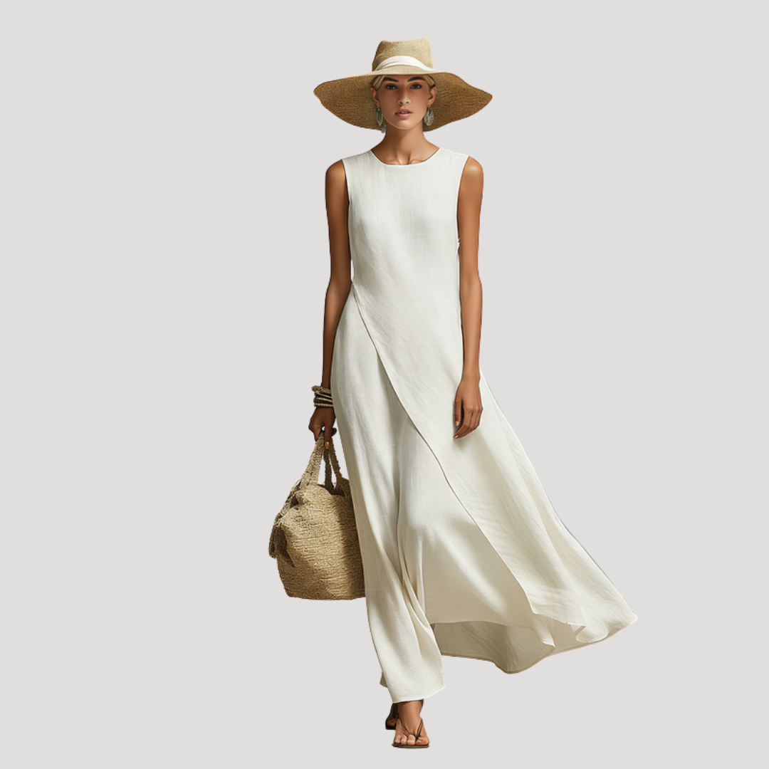 Robe Longue Femme Fluide Sans Manches Élégante