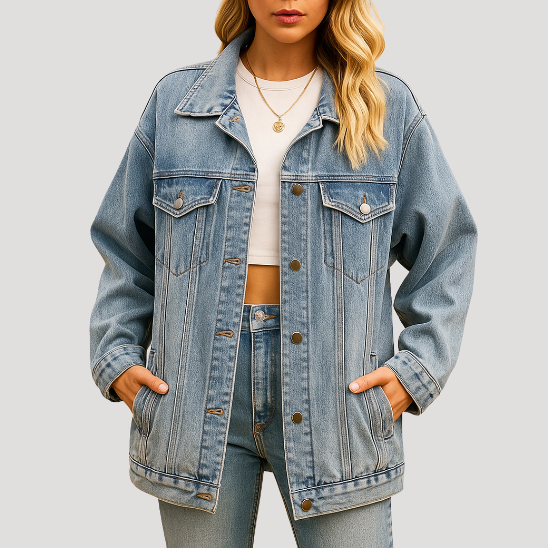 Veste Femme Oversize Boutonnée en Denim