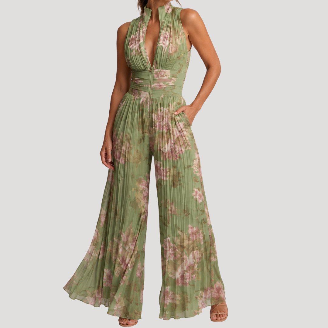 Combinaison femme fleurie dos nu à pantalon large
