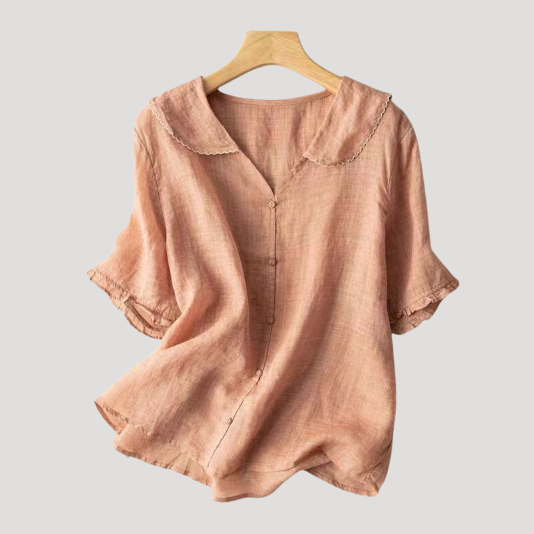 Blouse Femme en Lin Manches Bouffantes Décontractée