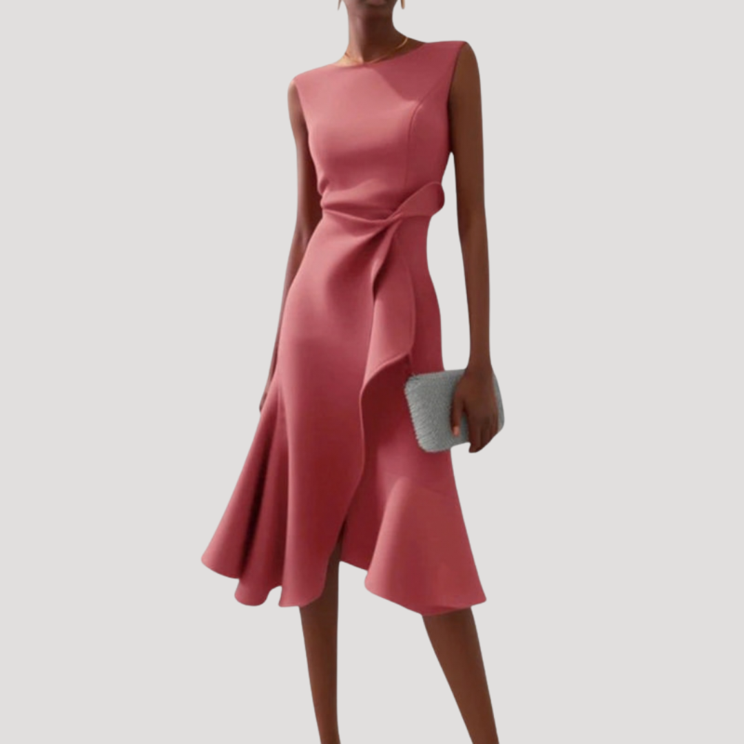 Robe midi femme drapée élégante sans manches