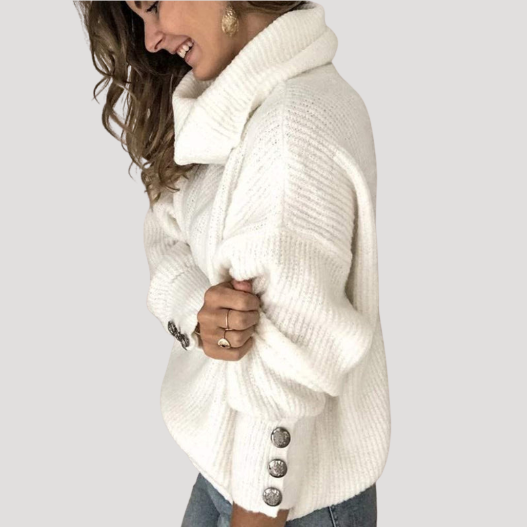 Pull Femme Col Montant à Détails Boutonnés