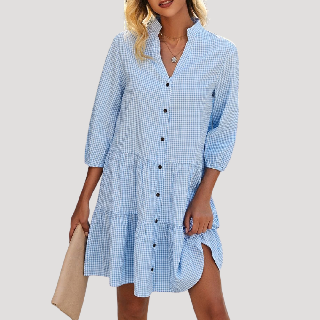 Robe trapèze courte vichy élégante boutonnée estivale