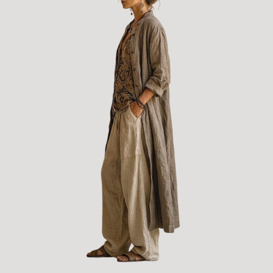 Ensemble en Lin Assorti de Vacances Femme