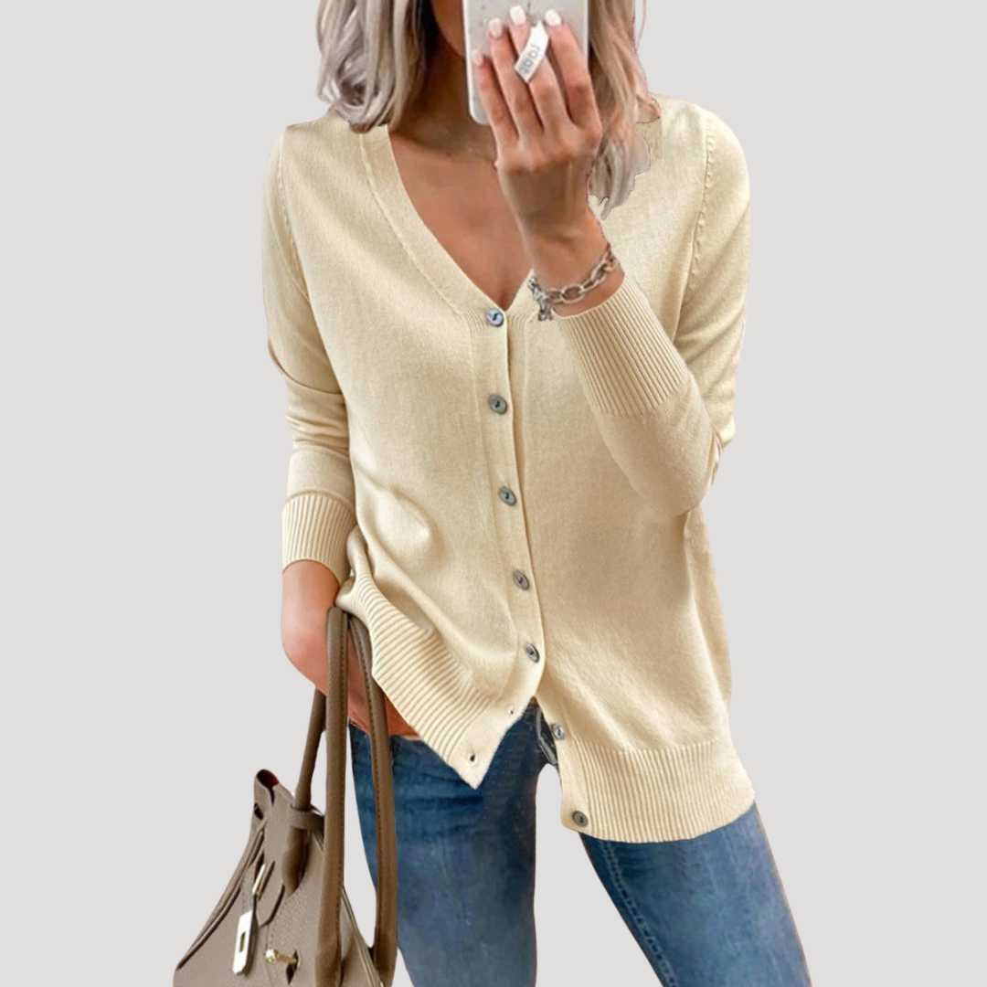 Cardigan Femme en Maille Col V à Poignets Côtelés