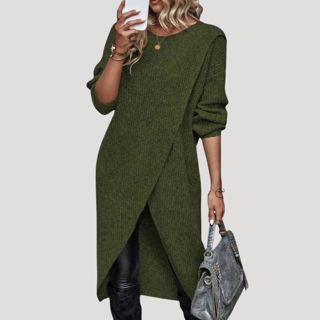 Robe Pull Femme en Maille à Ourlet Asymétrique