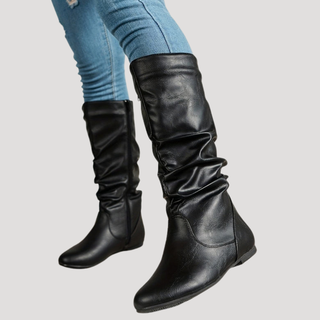 Bottes Femme Plates Froncées à Hauteur Genou
