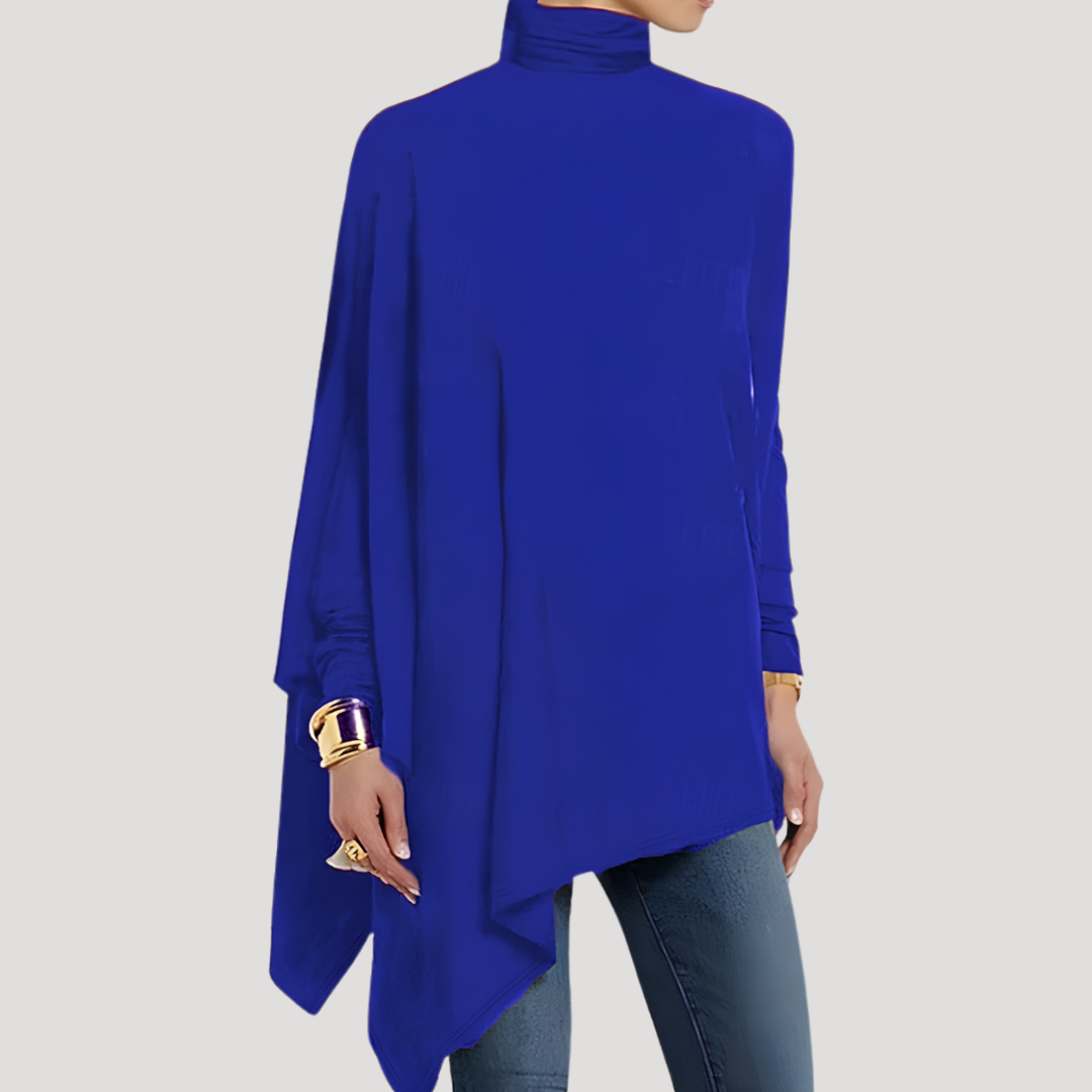 Haut Femme Asymétrique à Col Montant et Manches Longues
