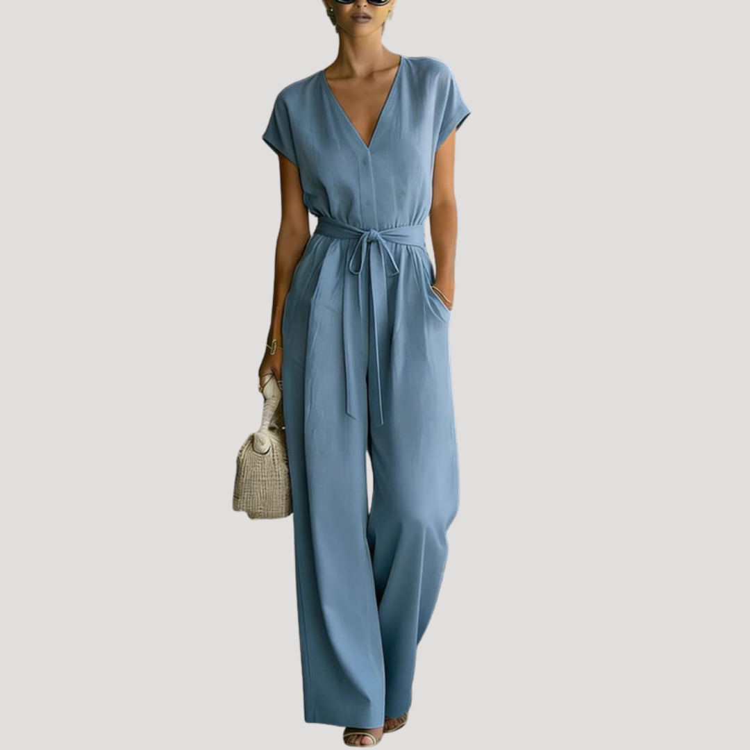 Combinaison Femme Chic Col V Ceinturée