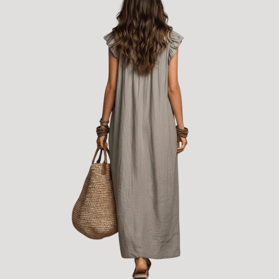 Robe Longue Bohème Volants Sans Manches