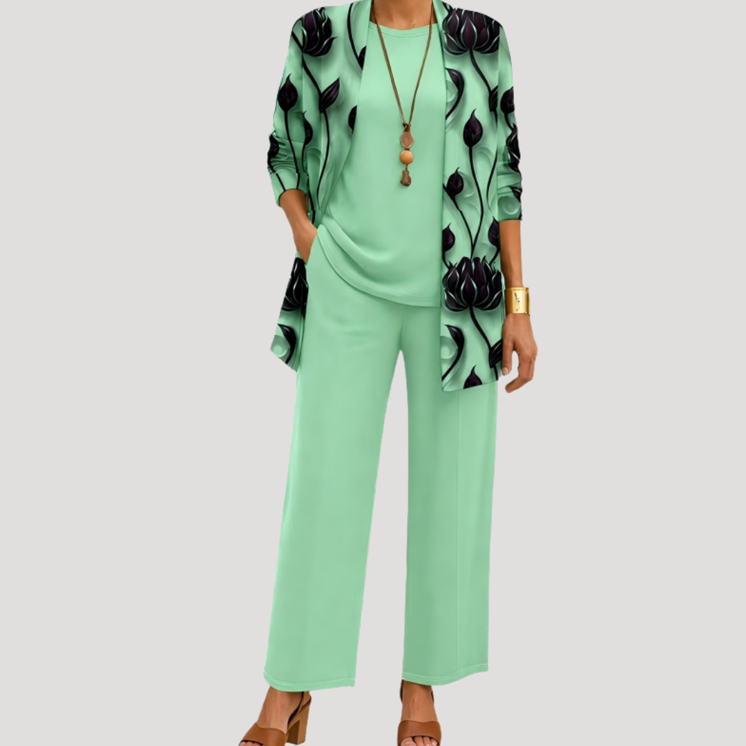 Ensemble Femme Élégant avec Pantalon Large et Veste Imprimée