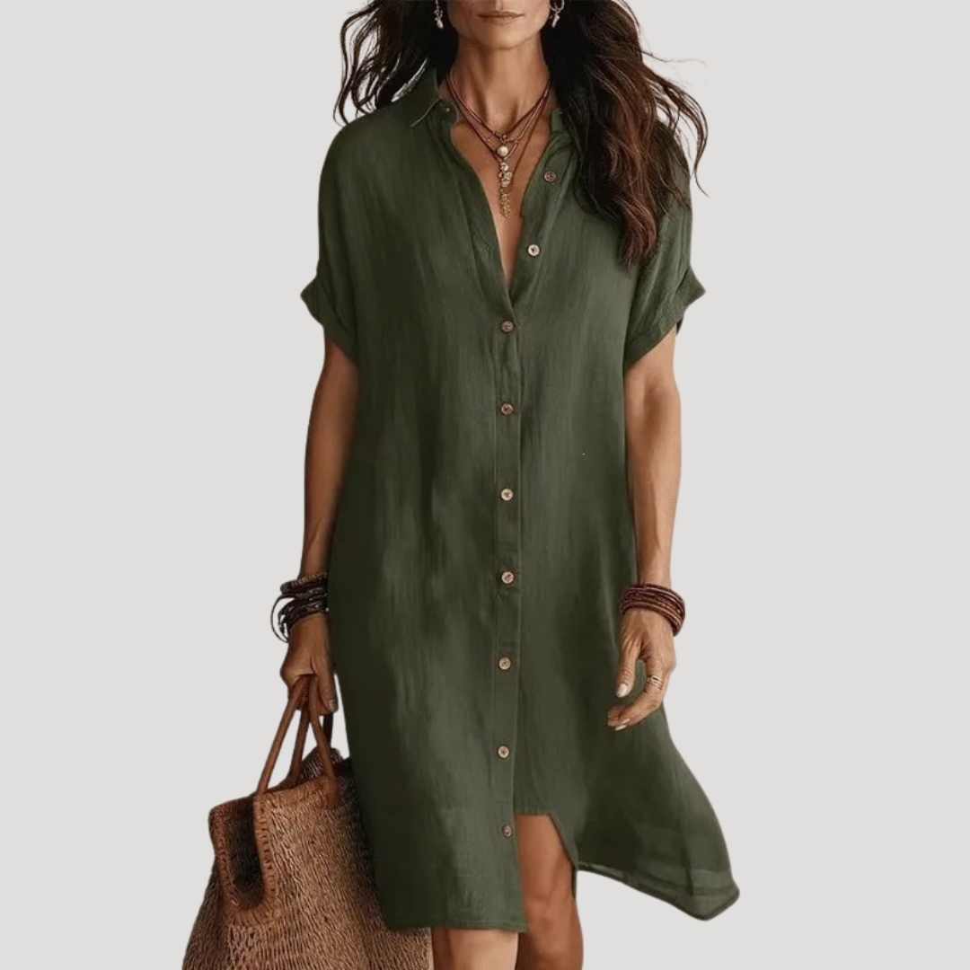 Robe Chemise Longue Femme Décontractée Col V