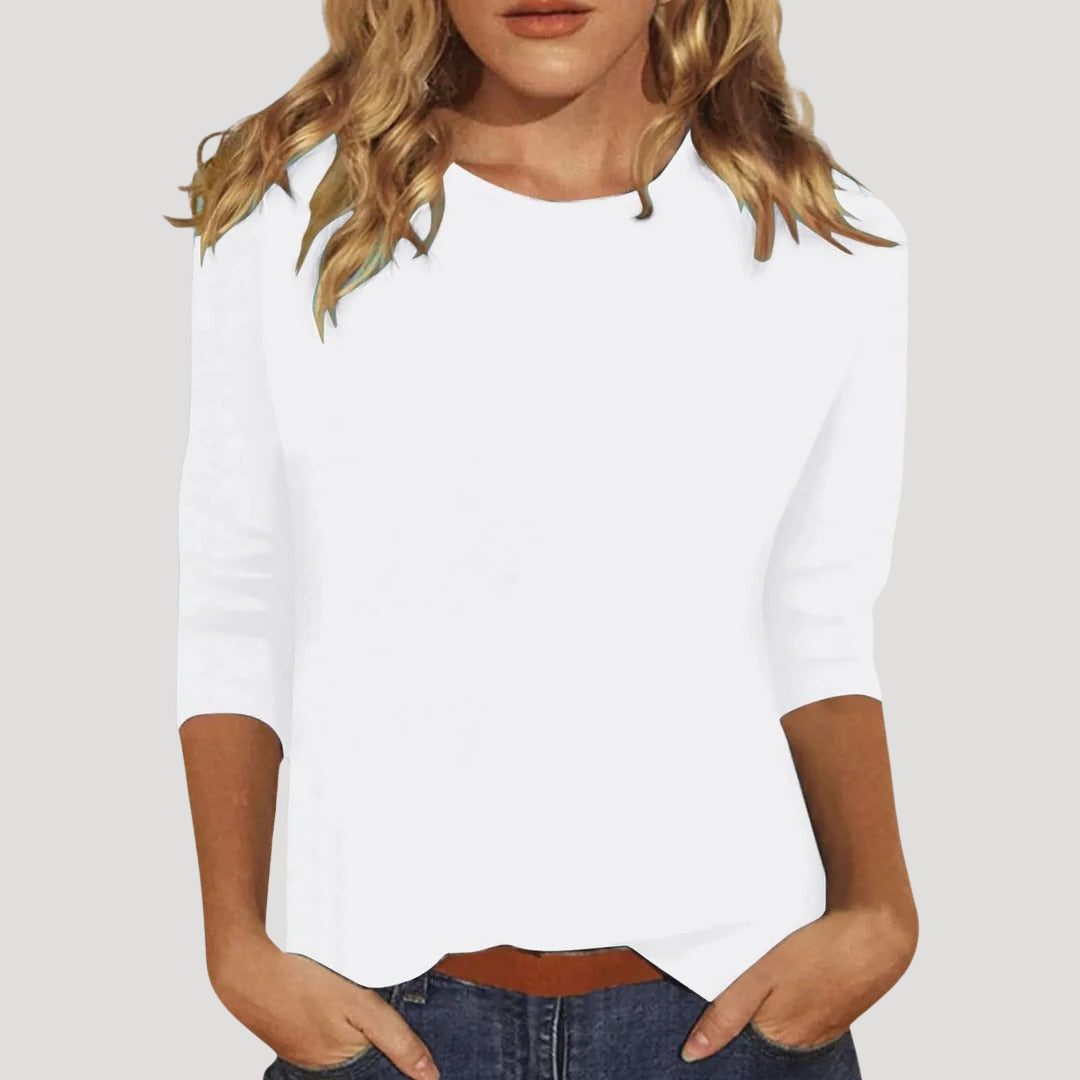 Blouse Femme Décontractée Col Rond Manches 3/4