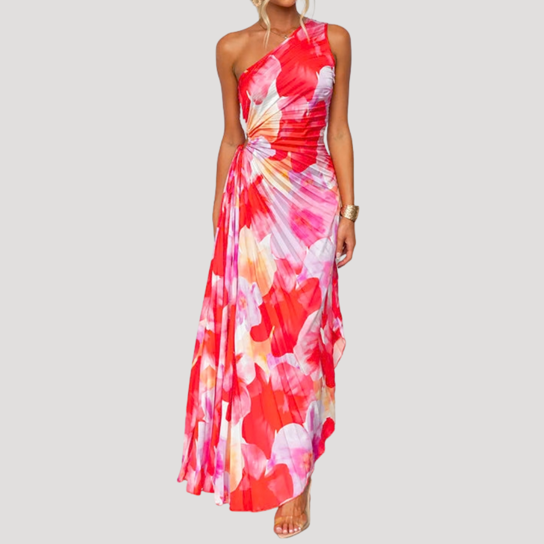 Robe longue plissée fleurie élégante