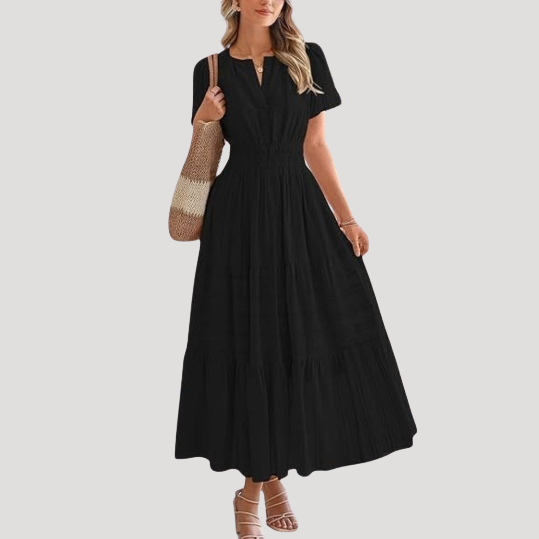 Robe longue légère à manches courtes