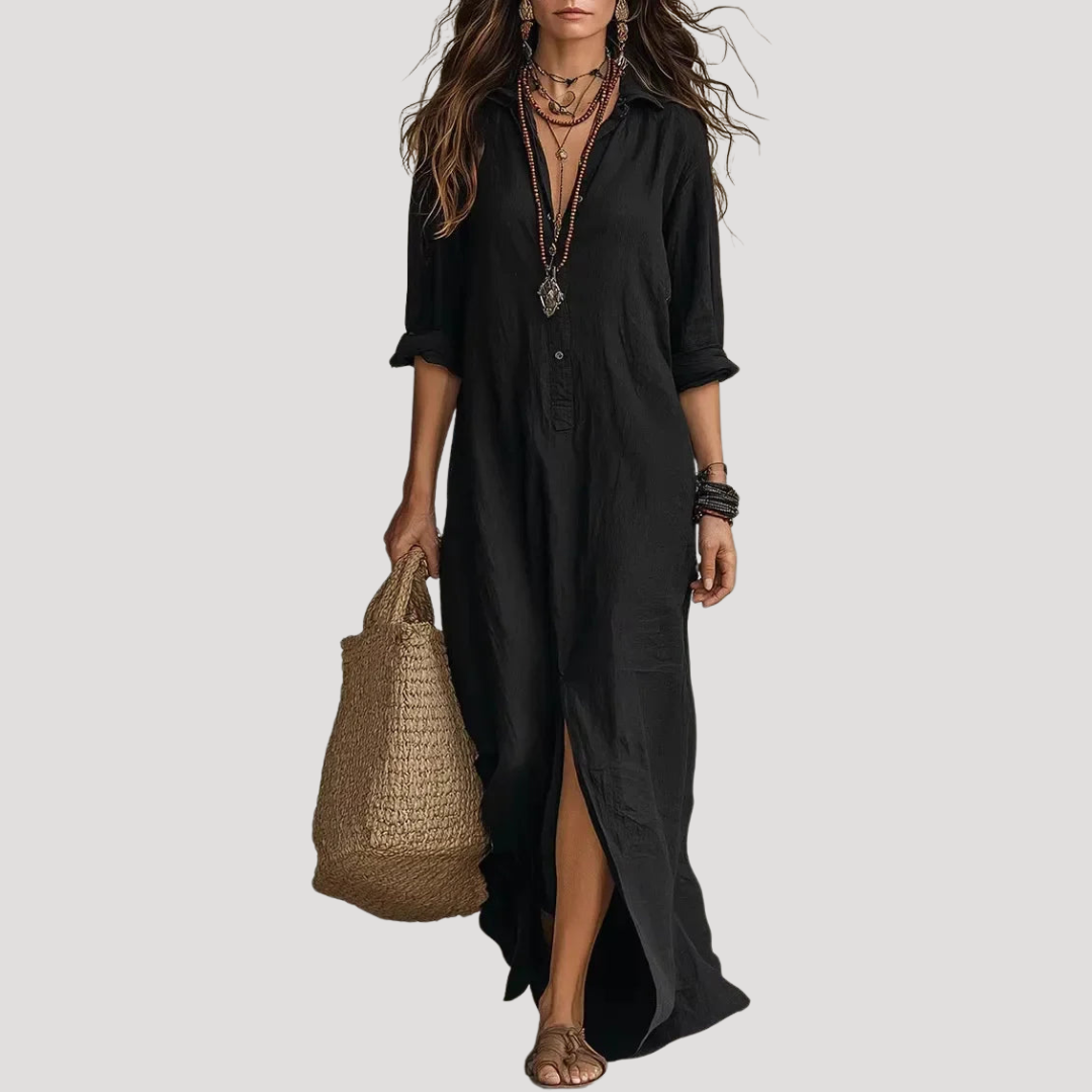 Robe Longue Femme Bohème Col V à Fente