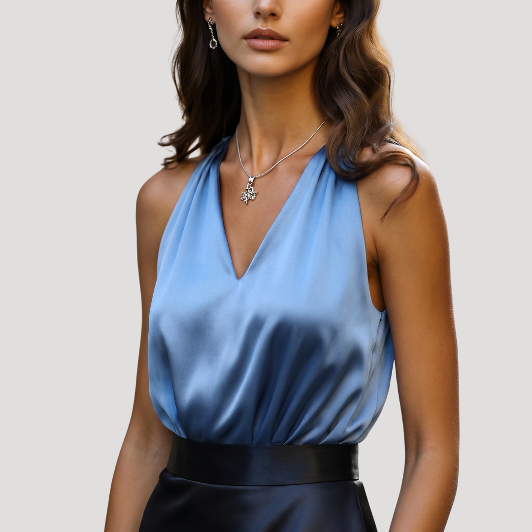 Blouse Femme Chic Col V Sans Manches