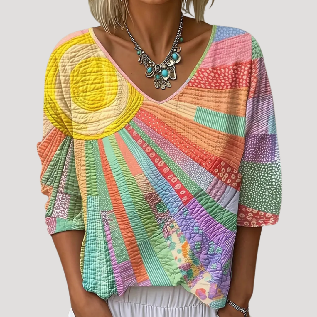 Blouse femme imprimée vintage à manches courtes