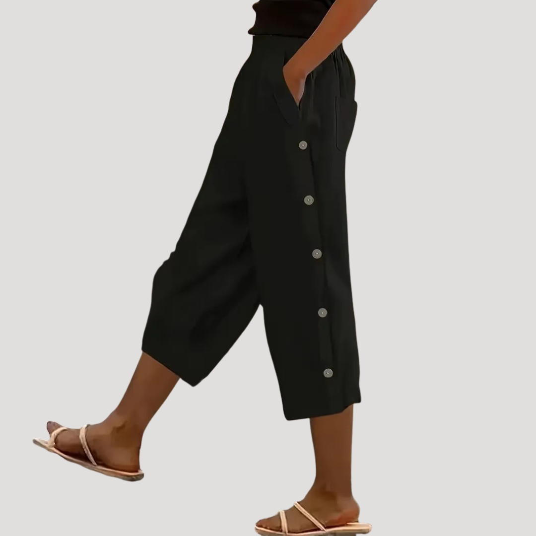 Pantalon femme léger et fluide coupe large été mi-longue