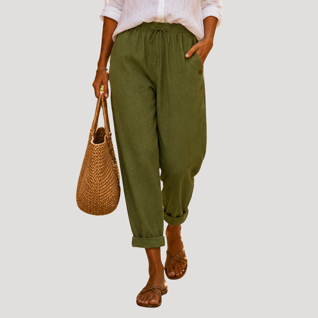 Pantalon Femme Jambe Droite Taille Coulissante Été