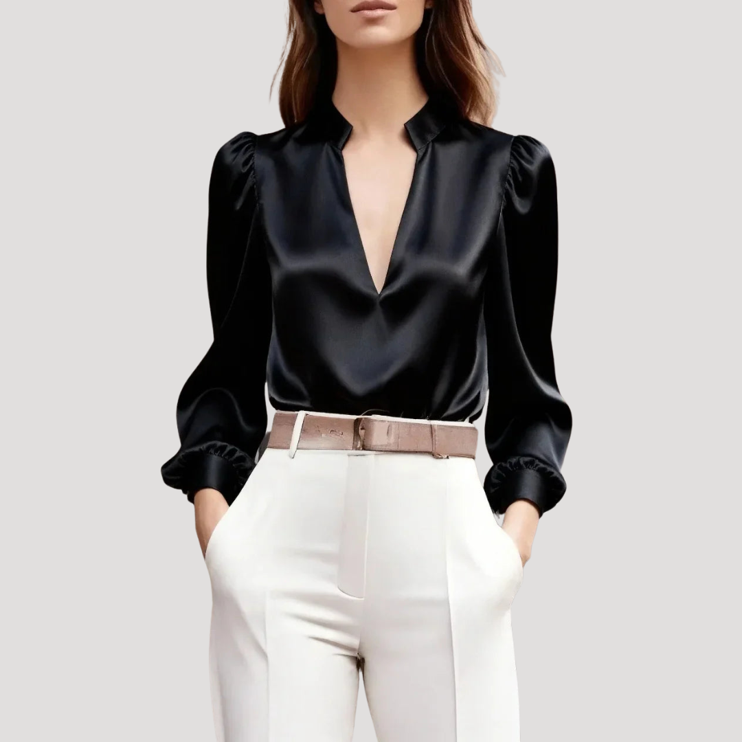Blouse Femme Col V Élégante Manches Longues