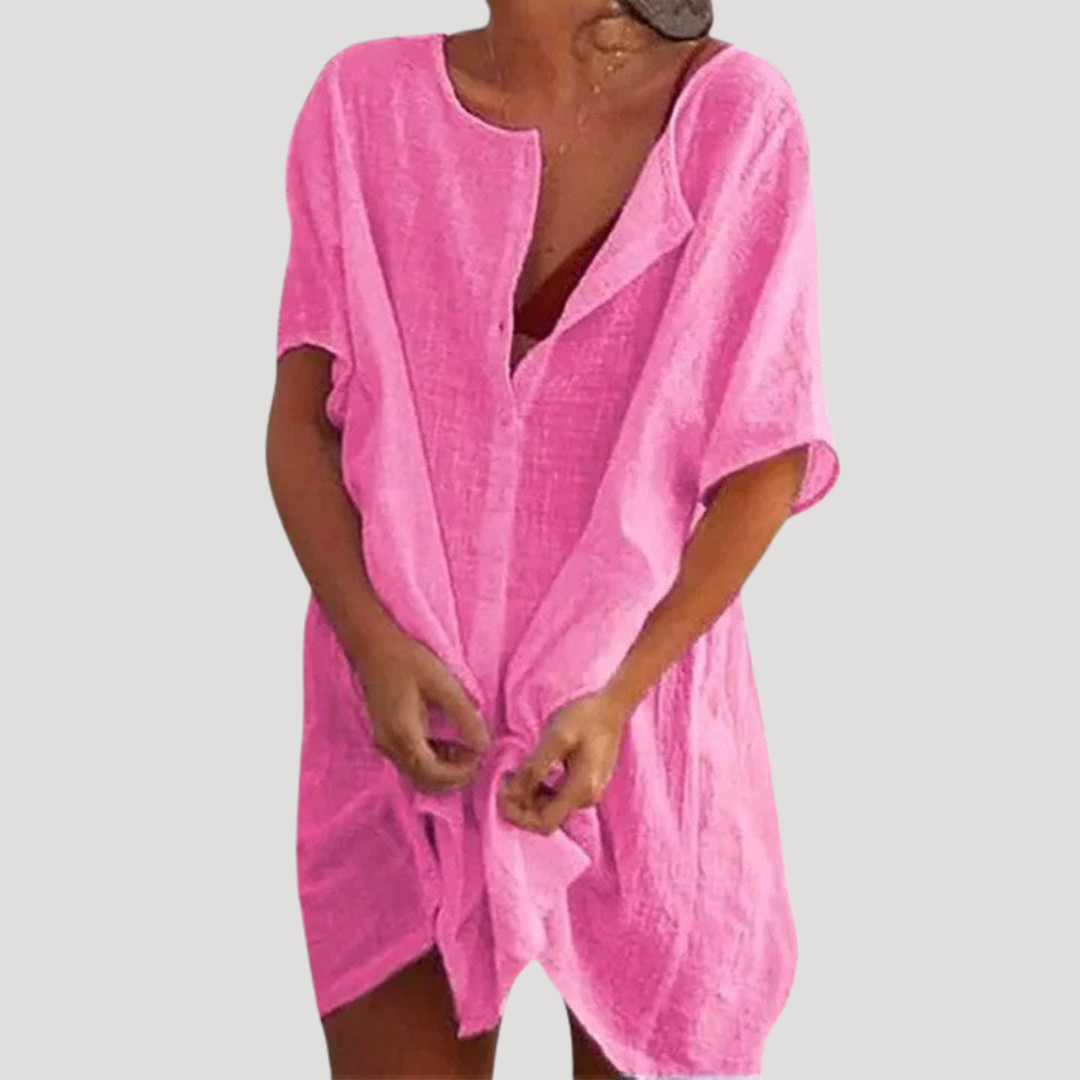 Robe Tunique Femme Décontractée Col V Ample