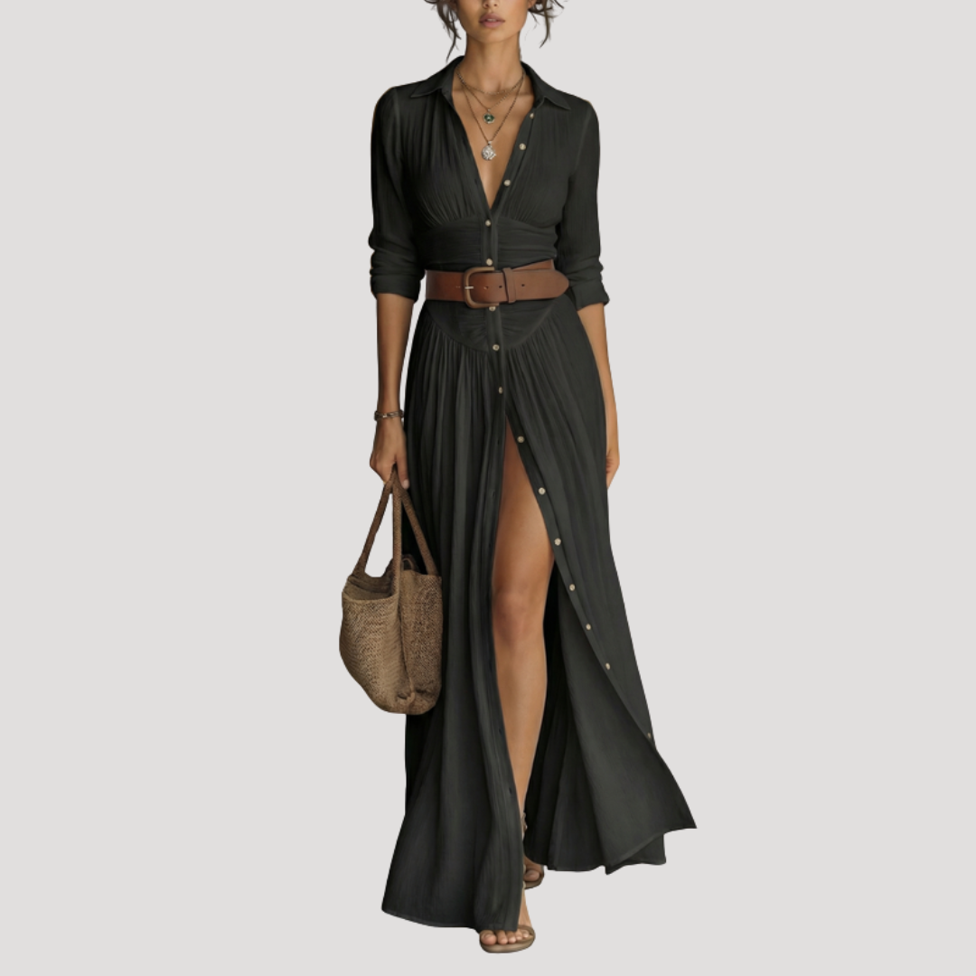 Robe Chemise Longue Femme Boutonnée