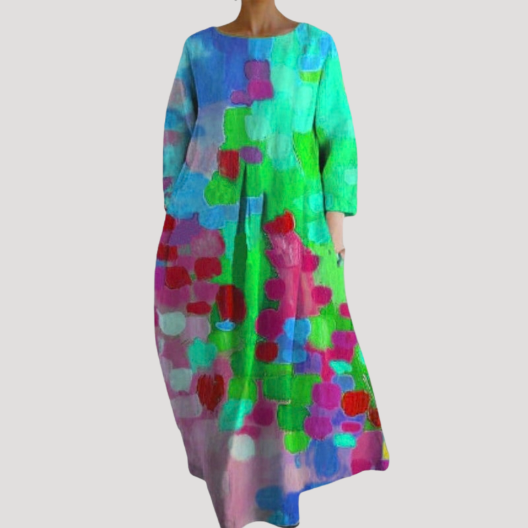 Robe mi longue fleurie élégante à poches