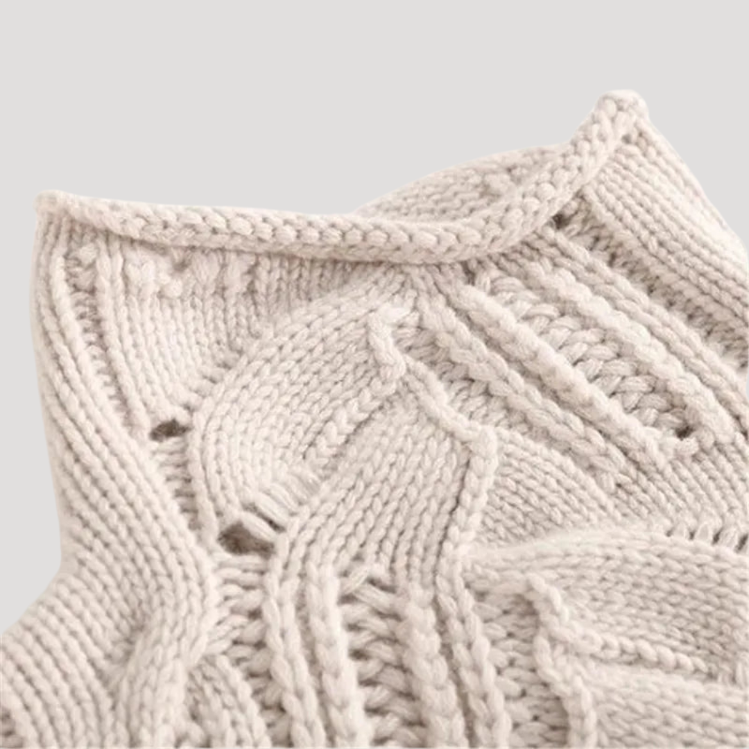 Pull Femme en Maille Ajourée Col Montant