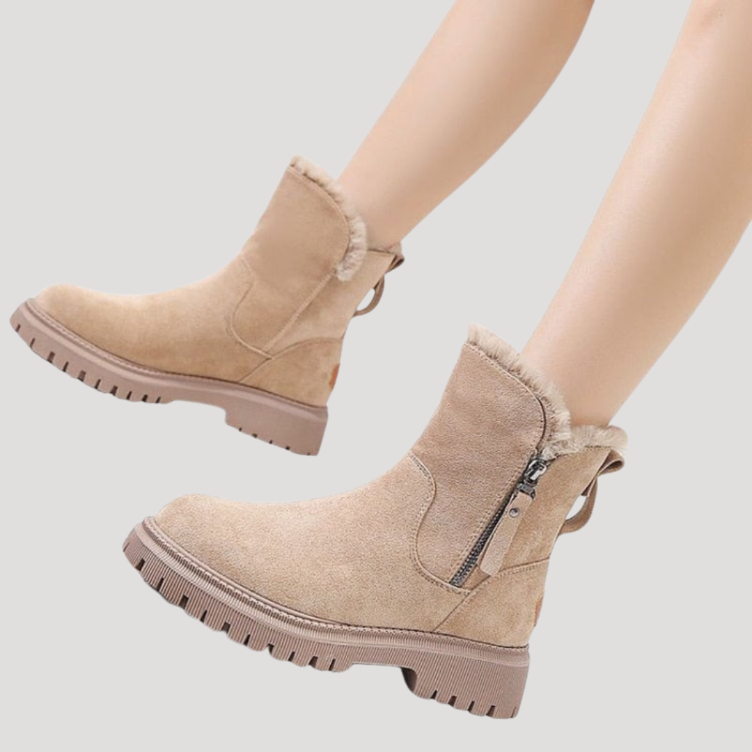 Bottines Femme à Semelle Épaisse Zippées avec Doublure Chaude